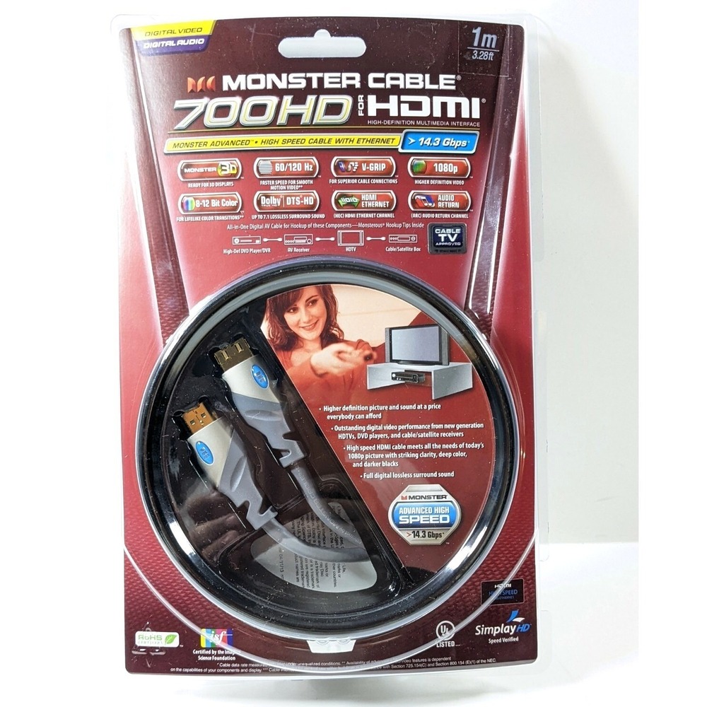 Monster Cable 700HD High Speed HDMI Cable with Ethernet 1m 3.28ft 14.3 Gbps
